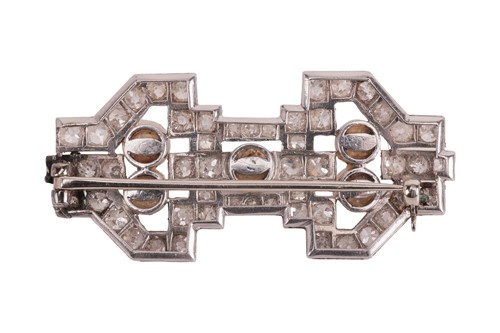 Lot 62 - An Art Deco natural pearl and diamond brooch,...