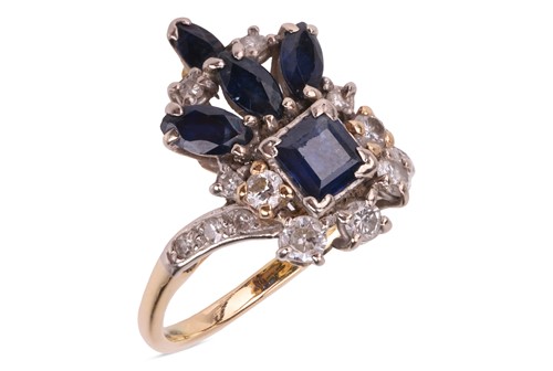 Lot 88 - A sapphire and diamond dress ring, set to the...