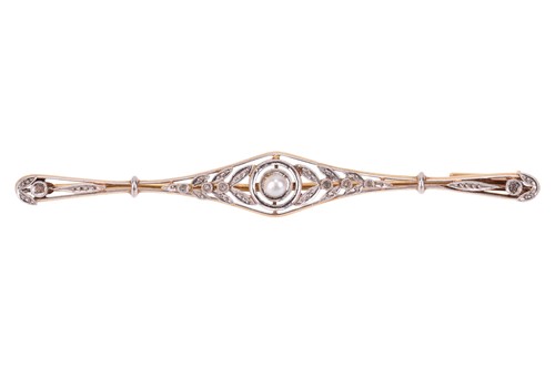 Lot 38 - A Belle Epoque pearl and diamond bar brooch,...