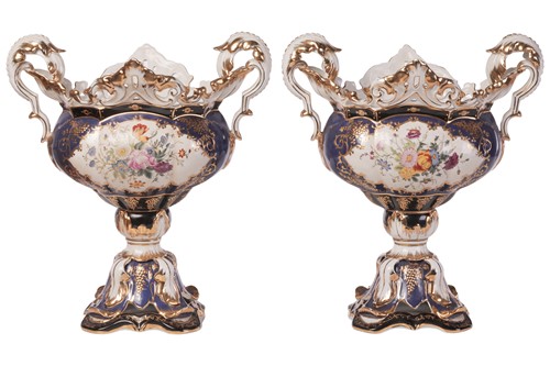 Lot 36 - A pair of large Continental porcelain pedestal...
