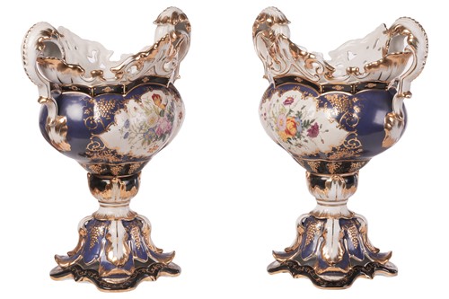 Lot 36 - A pair of large Continental porcelain pedestal...