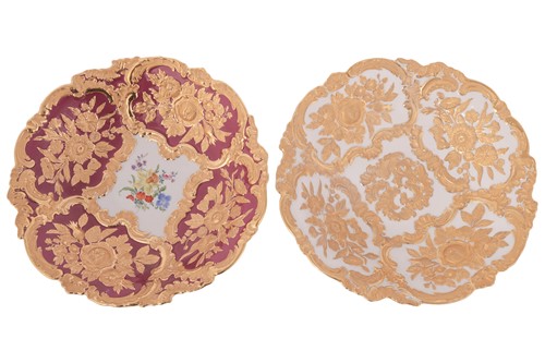 Lot Two Meissen gilt-highlighted dishes, after...