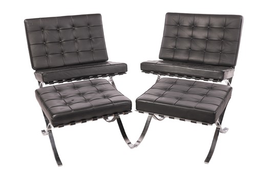 Lot 59 - A pair of Barcelona-style chairs, after Mies...