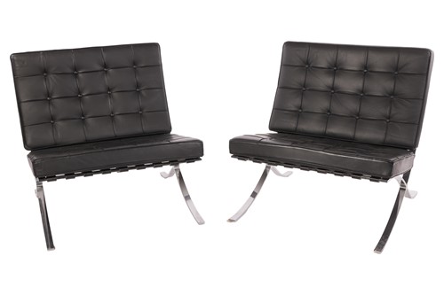 Lot 59 - A pair of Barcelona-style chairs, after Mies...
