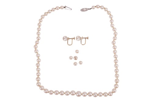 Lot 86 - Mikimoto - A neckalce and earrings; the...