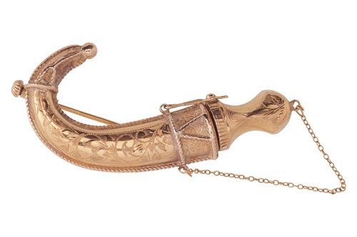 Lot 91 - A jambiya dagger brooch, in a sheath decorated...