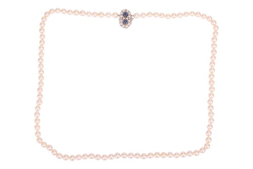 Lot 48 - A cultured pearl necklace with a sapphire and...