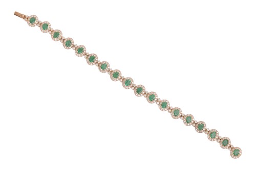 Lot 130 - An emerald and diamond-set bracelet, composed...
