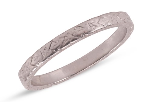 Lot 50 - An engraved wedding band, of square-edged...