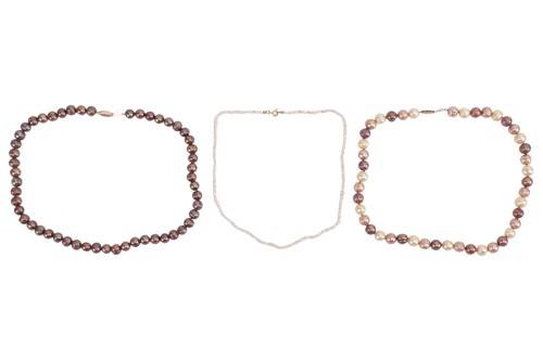 Lot 86 - Three cultured freshwater pearl necklaces, the...