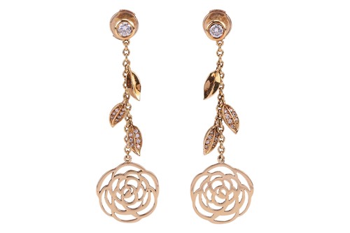 Lot 181 - Chanel - A pair of diamond-set 'Camélia' drop...