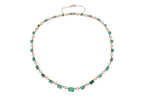 Lot 58 - An emerald and diamond necklace, comprising...