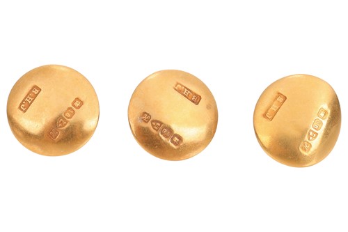 Lot 6 - Three Edwardian shirt studs in 18ct yellow...