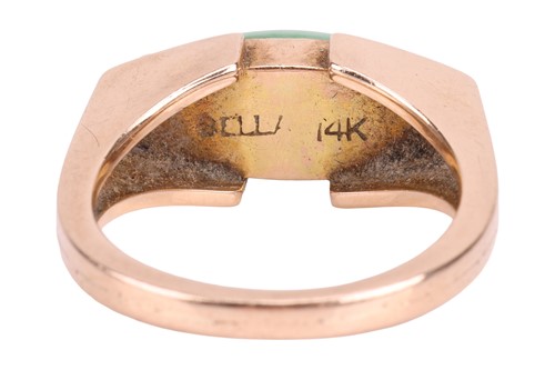 Lot 87 - A jadeite dress ring, corner-set with a...