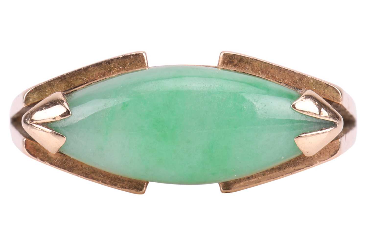 Lot 87 - A jadeite dress ring, corner-set with a...