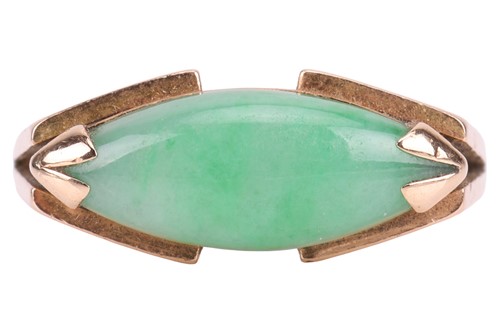 Lot 87 - A jadeite dress ring, corner-set with a...