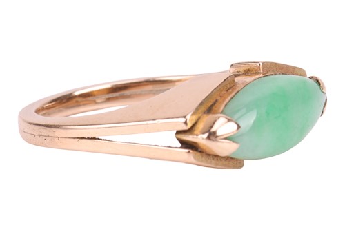 Lot 87 - A jadeite dress ring, corner-set with a...