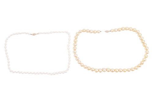 Lot 75 - Two pearl necklaces, to include, a string of...