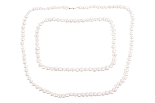 Lot 52 - Two cultured pearl necklaces; The first a...