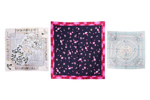Lot 2 - An Hermès “Neige d’Antan” square silk scarf,...