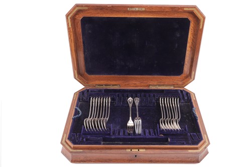 Lot 283 - A case of Victorian silver forks, Lily pattern,...