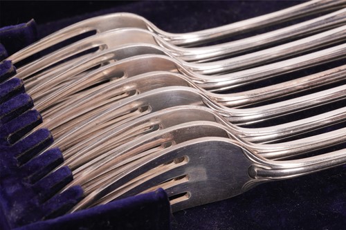 Lot 283 - A case of Victorian silver forks, Lily pattern,...