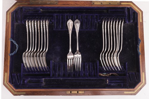 Lot 283 - A case of Victorian silver forks, Lily pattern,...