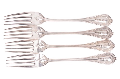 Lot 283 - A case of Victorian silver forks, Lily pattern,...