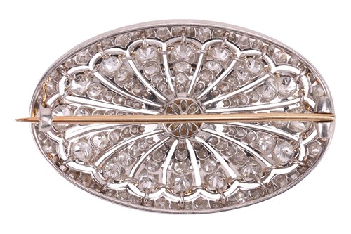 Lot 41 - A pearl and diamond-set plaque brooch,...