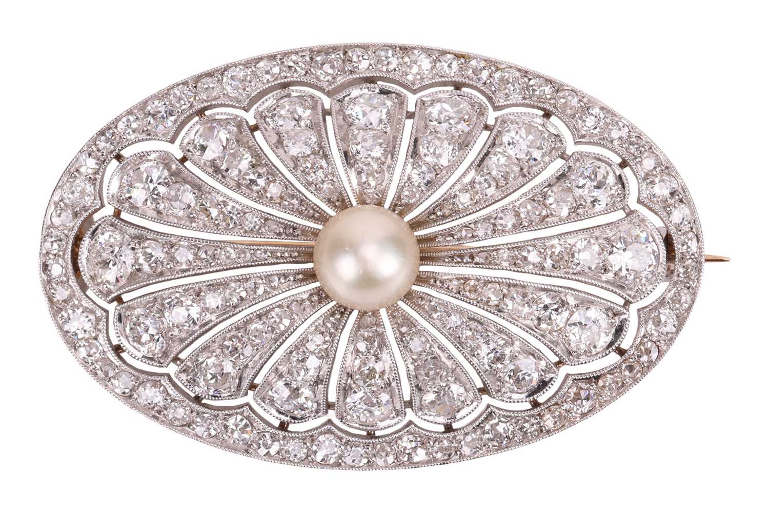 Lot 41 - A pearl and diamond-set plaque brooch,...
