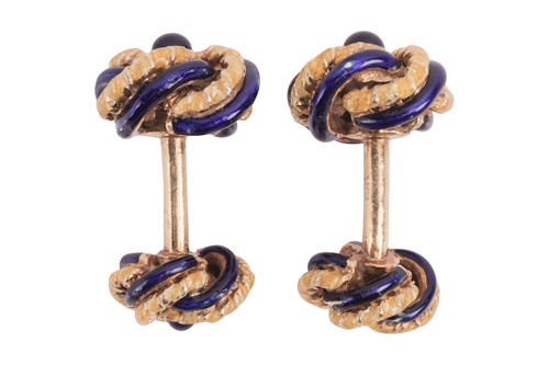 Lot 62 - A pair of enamel knot cufflinks, the knot...