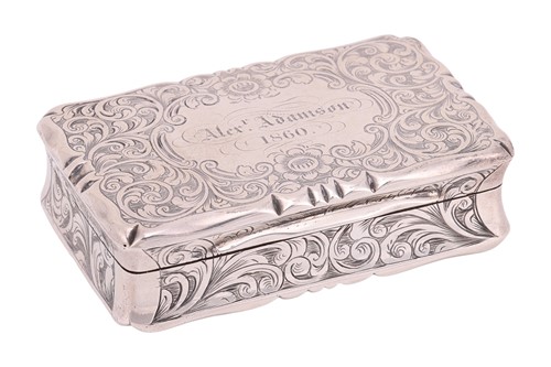Lot 242 - A Victorian silver snuff box; rectangular,...