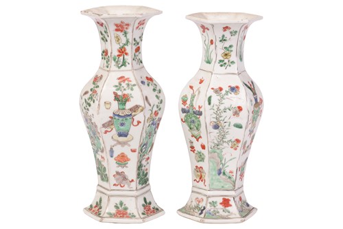 Lot A pair of Kangxi famille verte baluster-shaped...