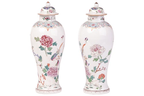 Lot A pair of Chinese famille rose baluster-shaped...