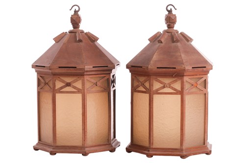 Lot 90 - A pair of wooden hanging octagonal lanterns,...