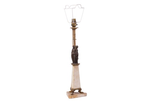 Lot 88 - An Empire-style bronze and marble table lamp,...