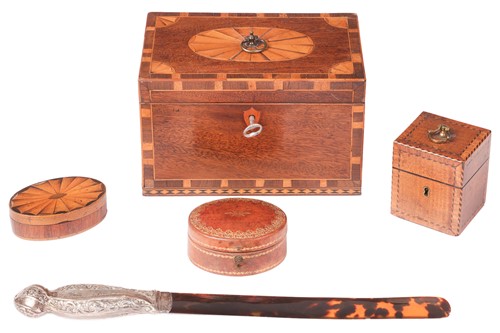 Lot 96 - A Regency inlaid tea caddy, fitted with an...