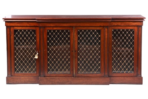 Lot 2 - A Regency mahogany breakfront low bookcase,...