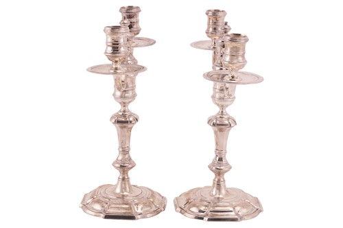 Lot 275 - A pair of silver two-light candelabra, by C F...