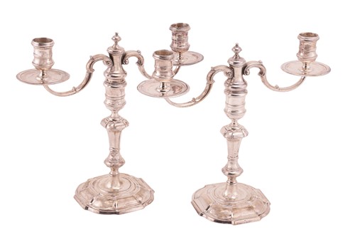 Lot 275 - A pair of silver two-light candelabra, by C F...