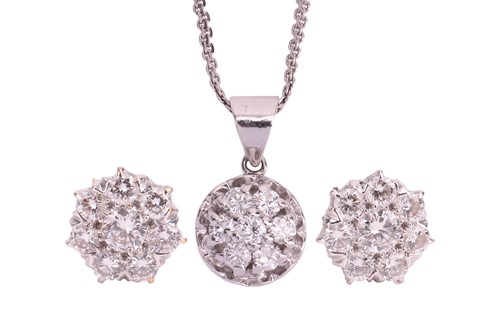 Lot 153 - A diamond pendant and earring set, the pendant...