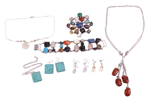 Lot 119 - A collection of gem-set silver jewellery, to...