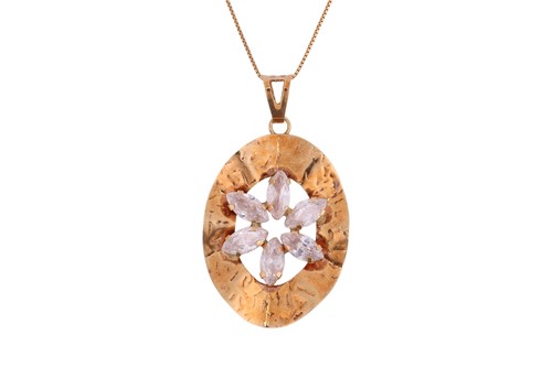 Lot 5 - A pendant, set with six marquise-shaped cubic...
