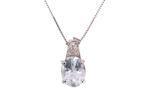 Lot An aquamarine and diamond pendant on chain,...