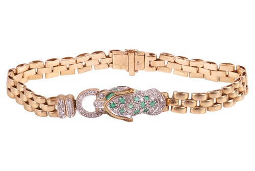 Lot 119 - An emerald and diamond-set leopard bracelet,...