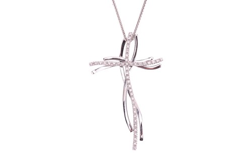 Lot 166 - A diamond cross pendant and chain, the pendant...