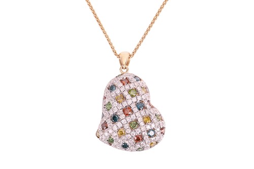 Lot 60 - A coloured diamond heart pendant on chain, the...