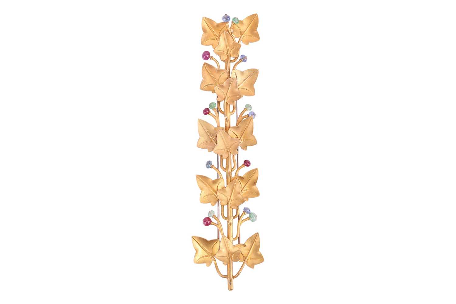 Lot 64 - A leaf brooch, comprising climbing ivy leaves,...