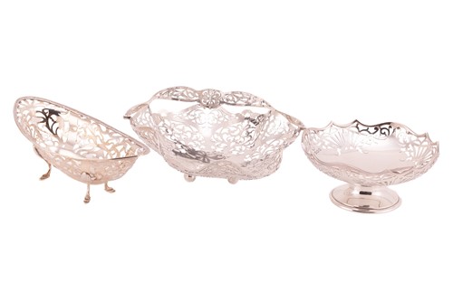 Lot 263 - Three silver pierced sweetmeat dishes; one of...