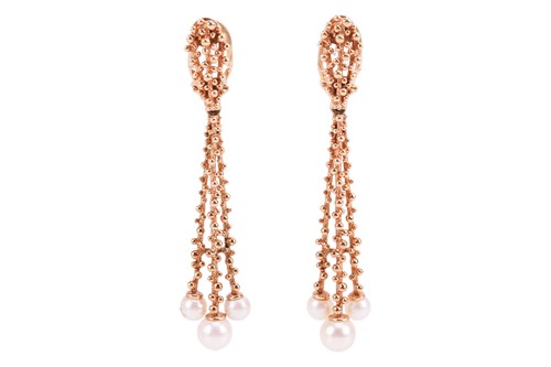 Lot 70 - A pair of Modernist drop earrings in 9ct gold,...
